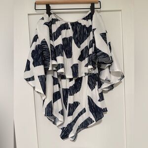Akira Navy and White Off-Shoulder Romper